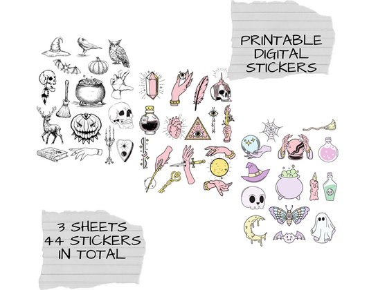 3 printable witchy sticker sheets (44 pcs)